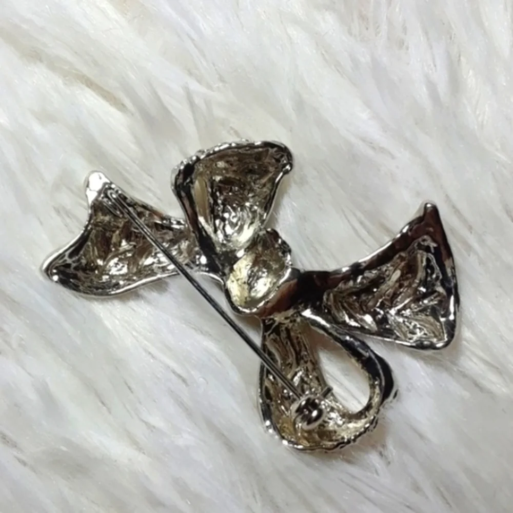 Vintage Silver Tone Filigree Bow Brooch